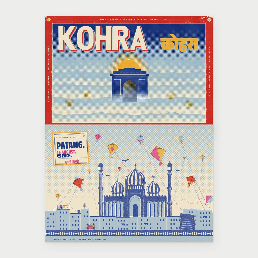 Strike Only on Fog and Kite Season, Old Delhi postcards side by side