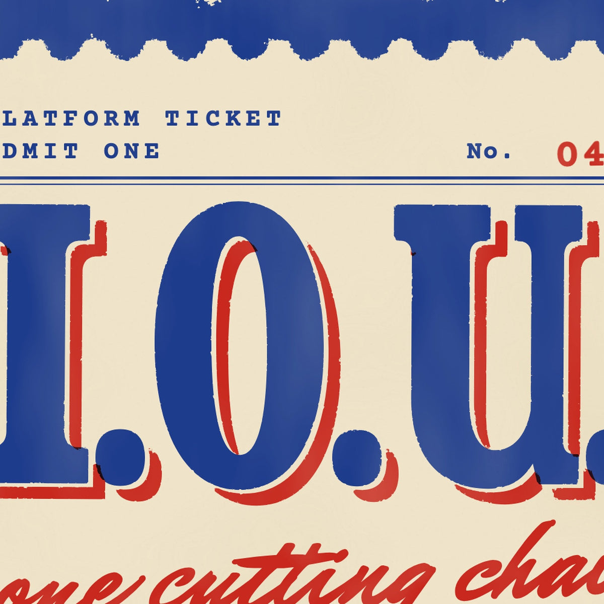 Tear line and stamp-edge border on the I.O.U. One Cutting ticket postcard