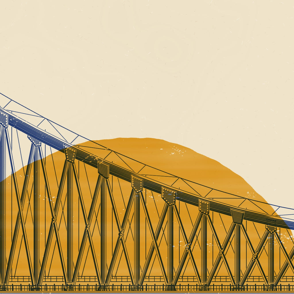 Cantilever arm and tower of Howrah Bridge in fine blue line work