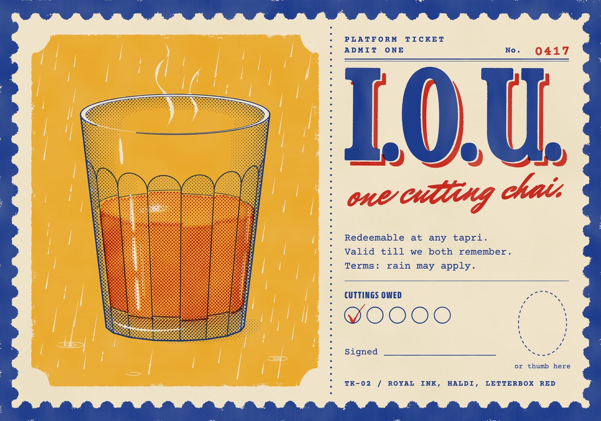 I.O.U. One Cutting Postcard, front